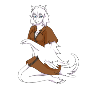 Девушка фурри-гибрид(пернатый дракон с ушками от медведя)