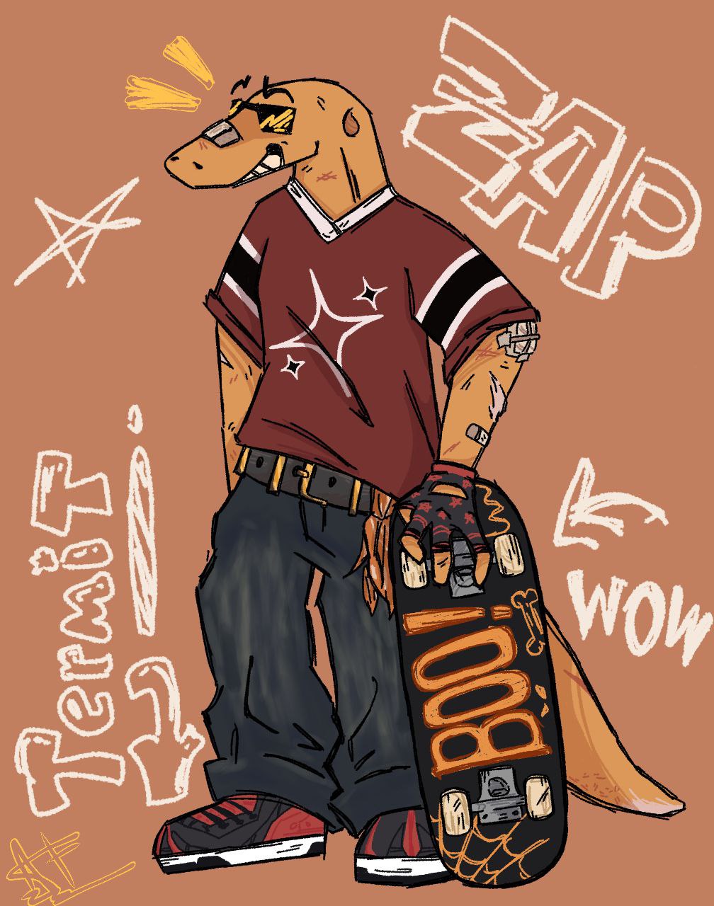 Фурри ящер на скейте