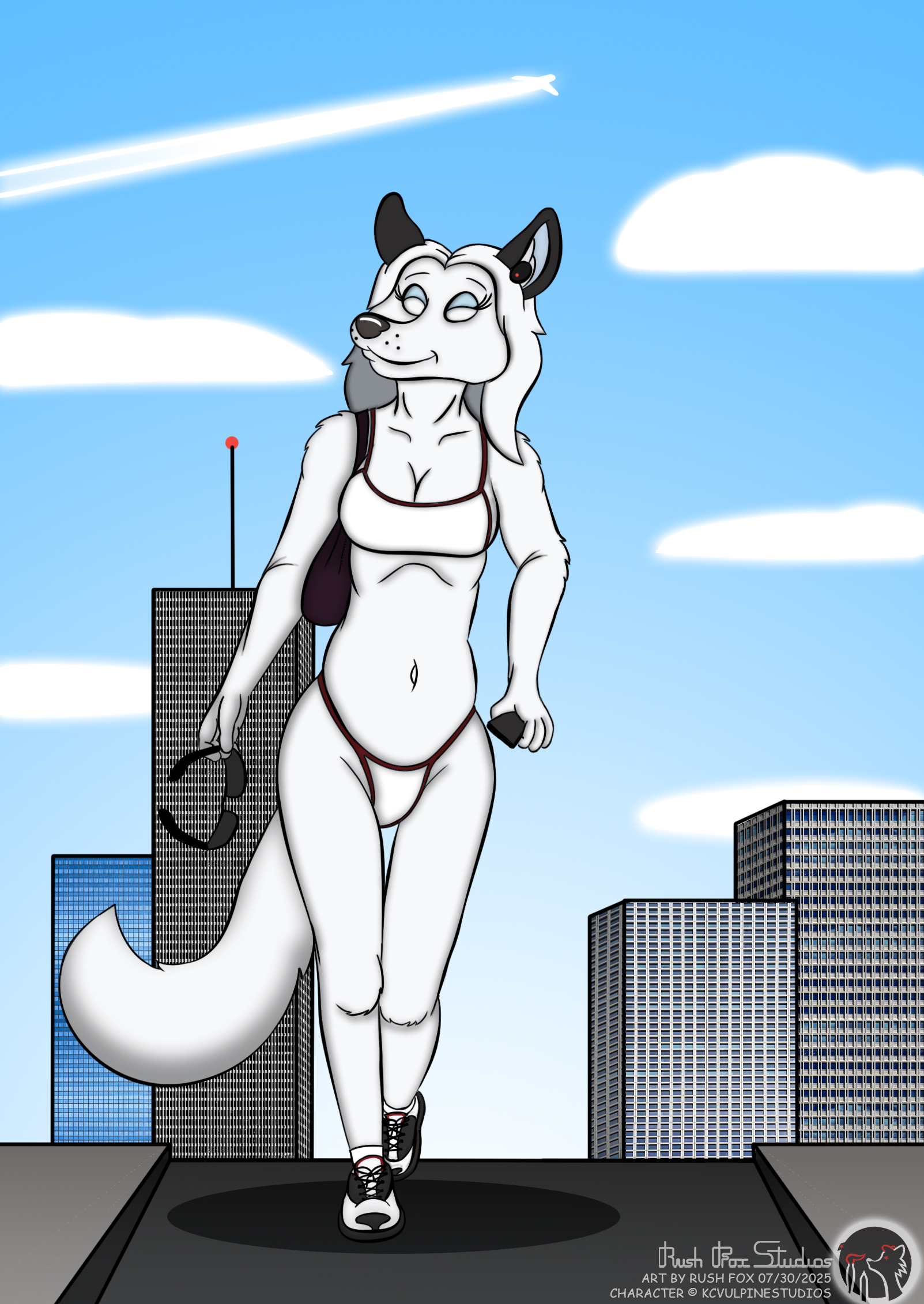 фурри фурриарт лисица лиса бикини город здания кроссовки наушники дорога СтудияРашФокс