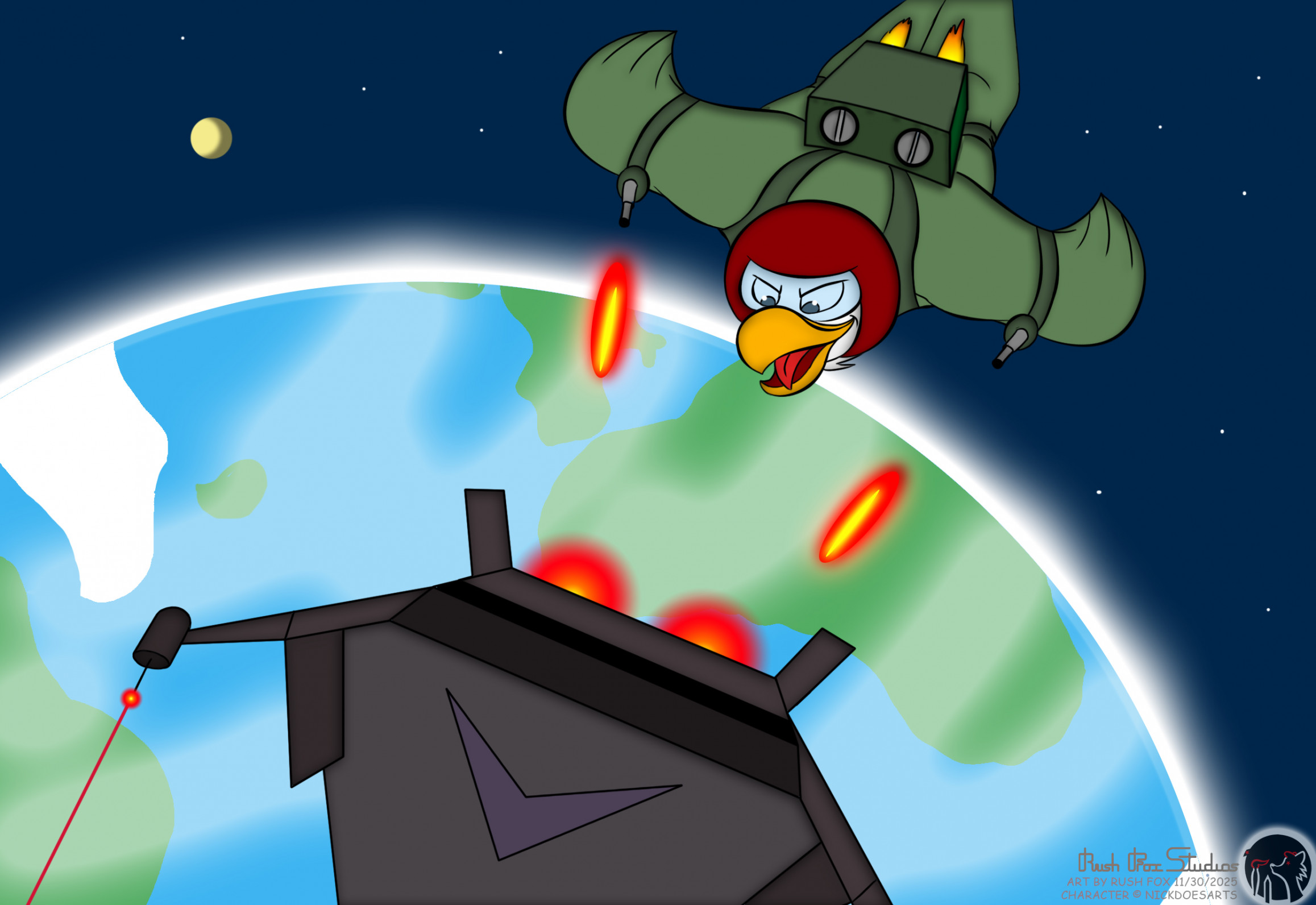 фурри фурриарт мультяшное искусство орел рюкзак заказ мужчина космос космический корабль инопланетянин авиатор самолет реактивный ранец земля СтудияРашФокс